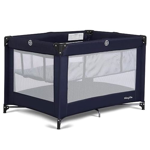Dream On Me Zazzy Portable Playard with Bassinet - 360° Mesh Visibility, Quick Folding Travel Friendly Design, Carry Bag and Foldable Mattress Pad Included, Compact and Lightweight - Gray