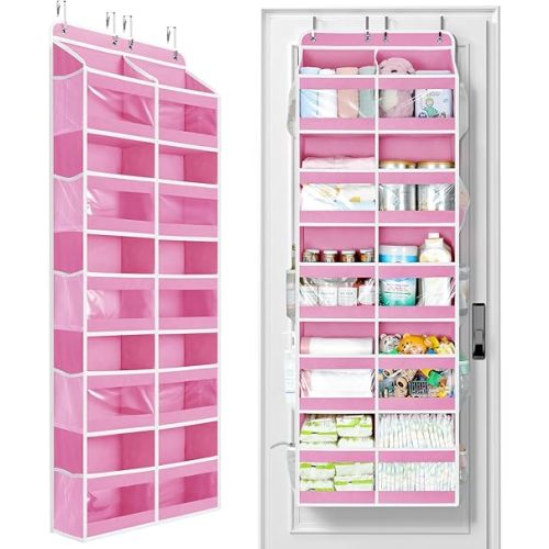 Yecaye 5-Tier Over The Door Organizer Dual-Column, 80lbs Load Stuffed Animal Storage of 10 Compartments, Heavy Duty Door Organizer Hanging for Bedroom Dorm Bathroom Pantry, Macaron Pink, 1 Pack