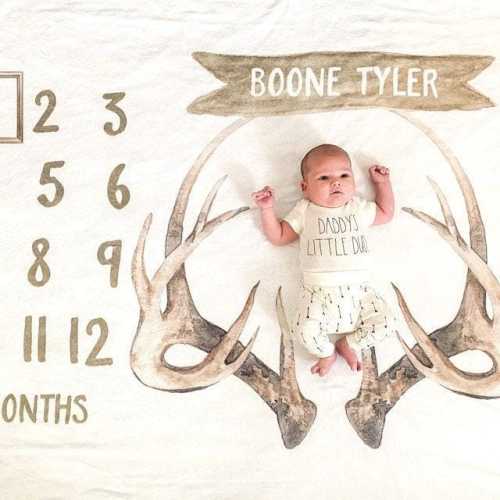Personalized Deer Antler Milestone Blanket: Woodland Baby Boy Gift