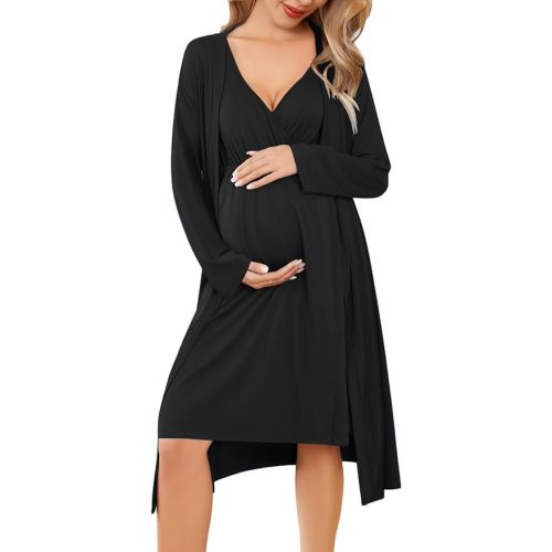 Ekouaer Maternity Nursing Gown and Robe Set Labor Delivery Nursing Nightgowns for Breastfeeding Pregnancy Clothes
