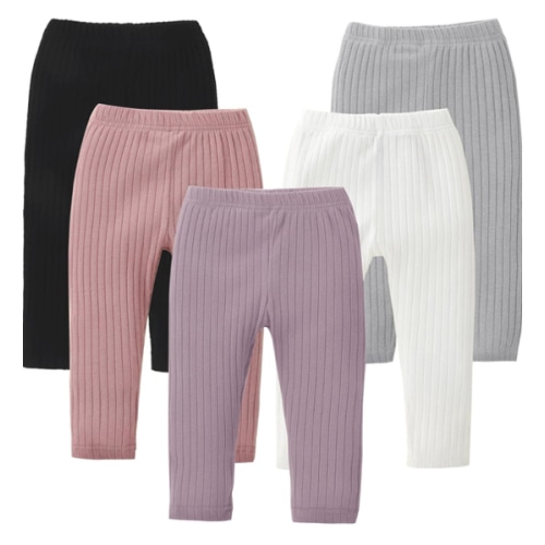 DREAM BUS 5 Pack Toddler Girl Pants Baby Girl Solid Ribbed Pants Toddler Girls Bottoms Leggings Newborn Cotton Jogger