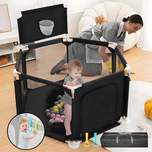 Walmart Black Friday Deals 2025 - HioHa Baby Playpen, Baby Playard with Basketball Hoop, Portable Hexagon Play Yard Baby Fences for Infant Toddler