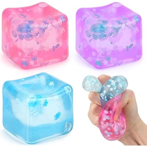Gretex Ice Cube Fidget Toy for All Ages: 3 Pack Soft Cubes Sensory Fidget Ice Cube Stress Ball Squishy Cube Stress Relief Toys for Kids, Teens and Adults Party Favors, Birthday Gift for Kids Age 3+