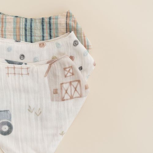 Charlie 3 pc. Tractor Muslin Bandana Bibs | Crane Baby