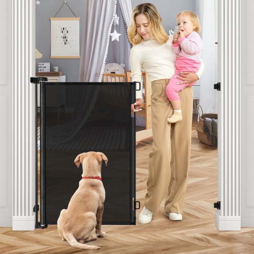 Retractable Baby Gate, HDJ 42in Extra Tall Baby Safety Gate, 71" Wide Baby Gate Dog Gate for Stair, Doorway,Metal Auto-Lock,Black