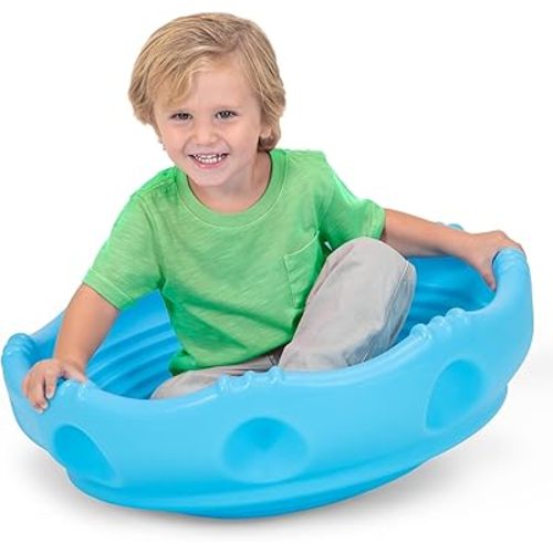 Simplay3 Two Sided Rock Around Wobble Disk and Climbing Dome for Toddlers and Kids - Rocking and Climbing - Indoor/Outdoor, Made in USA (Blue, 1 Pack)