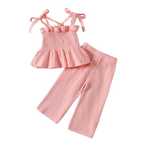 Girls Summer Outfits Baby Girl Clothes Baby Solid Color Sleeveless Camisole Linen Pants Set