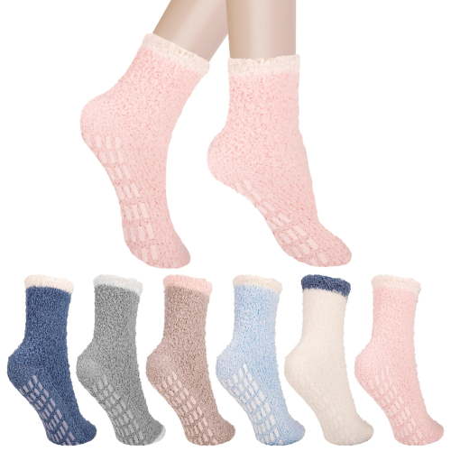 Bocaoying 6 Pairs Warm Non Slip Fuzzy Socks, Suitable for Elderly, Women's Hospital Socks with Grippers