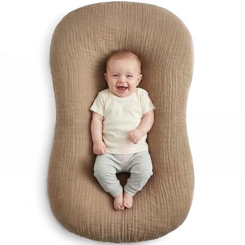 Muslin Baby Lounger Cover 1 Pack, Cotton Soft Breathable Infant Nest Slipcover, Envelope Closure, Compatible with Snuggle Me Loungers, Machine Washable, Cover Only, for Boys Girls(Brown)