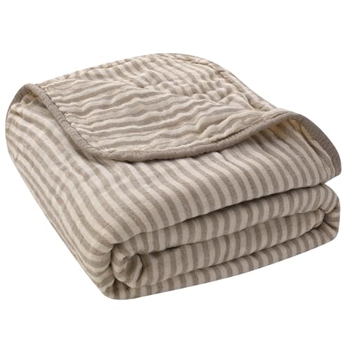 Ultra Soft Muslin Baby Blanket - Made with Organic Cotton, Gender Neutral Warm Coffee Striped Jacquard, Swaddle & Crib Quilt, 43x43 Inches (Horizon Dune)