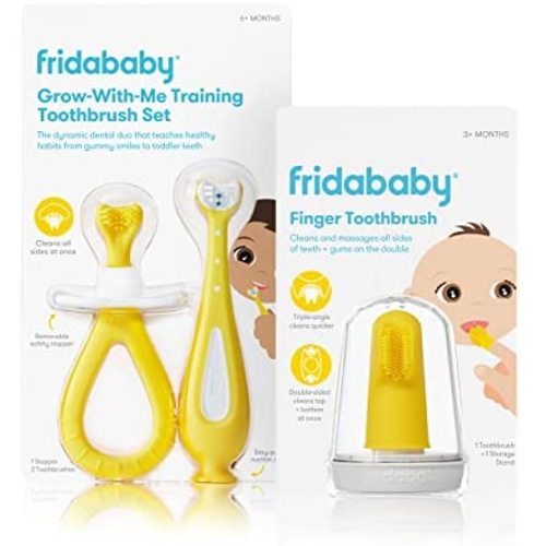SmileFrida Finger Toothbrush and Grow-with-Me Training Toothbrush Set | Infant to Toddler Toothbrush Oral Care for Sensitive Gums and Building Brushing Habits