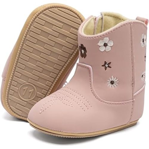 Meckior Baby Girls Cowboy Tassel Boots Side Zipper Moccasins Soft Bottom Non-Slip Toddler Shoe