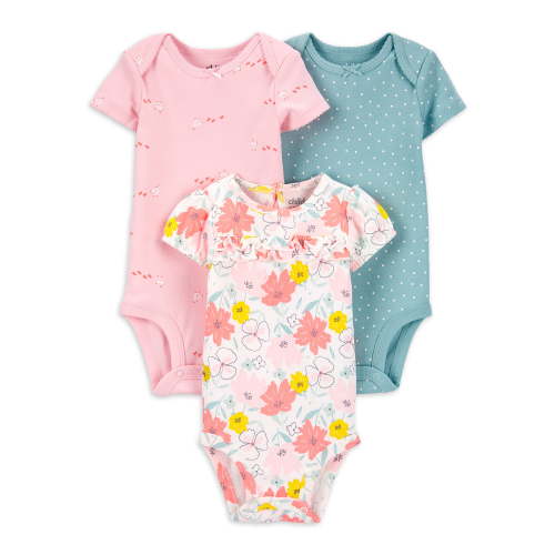Carter's Child of Mine Baby Girl Short Sleeve Bodysuits, 3-Pack, Preemie-24 Months