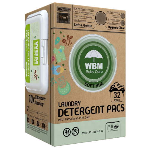 WBM Baby Care Laundry Detergent Pods, 32 Count | Baby Laundry Pods Specially Designed For Baby Clothes | Soft Hug Fragrance With 10x Ultra Power Cleaning