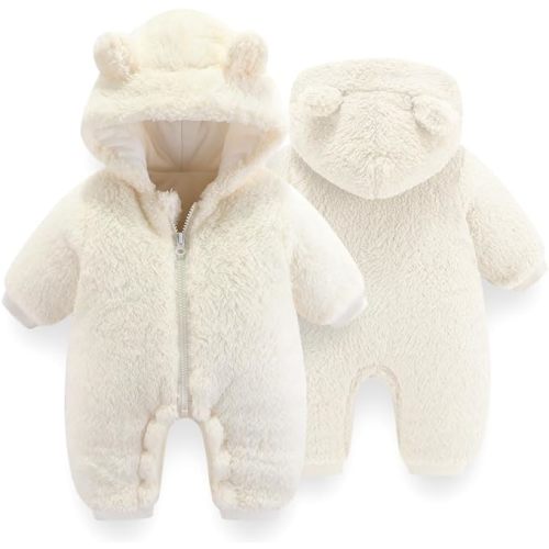 Baby Newborn Bear Outfit Fleece Snowsuit Winter Clothes Hooded Jumpsuit Romper for Baby boy girl