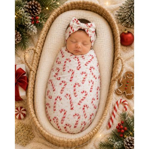 Candy Cane Baby Swaddle Blanket, Christmas Baby Swaddle, Holiday Newborn Swaddle, Candy Cane Swaddle with Matching Hat or Bow