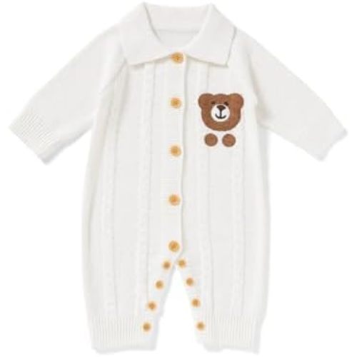 Avibae Knit Baby Sweater Romper, Cotton Thermal Clothes for Newborn Infant, Boys and Girls Onesie, Bear Pattern