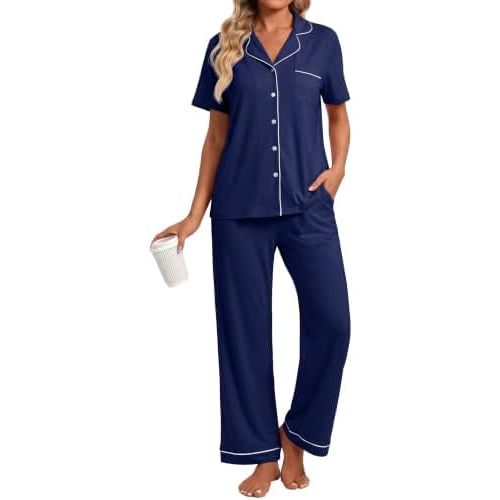 PrinStory Womens Pajamas Sets Button Down Short Sleeve Pjs S-3XL