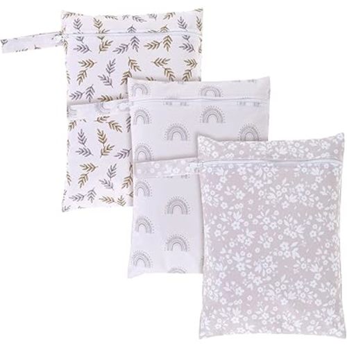 3Pcs Wet Dry Bags Storage Bag, Wet Dry Bag for Baby Cloth Diapers &Breast Pump Parts, Waterproof Reusable Wet Bag, Zipper Closure Wet Bags with Handle, Portable Bags for Swimsuits Beach Pool (A)