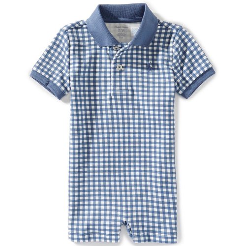 Ralph Lauren Baby Boys Short Sleeve Gingham Soft Cotton Polo Shortall