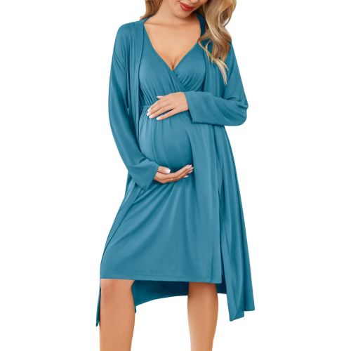 Ekouaer Maternity Nursing Gown and Robe Set Labor Delivery Nursing Nightgowns for Breastfeeding Pregnancy Clothes