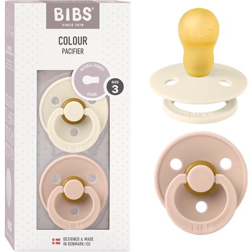 Bibs Pacifiers Color Collection, Set of 2 BPA-Free Latex Pacifiers Made in Europe, Round Nipple Baby Pacifier.