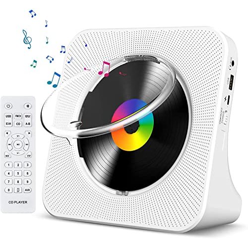 Gueray CD Player Portable Bluetooth Desktop CD Player for Home with Timer Built-in HiFi Speakers with LCD Screen Display Boombox FM Radio USB Type-c