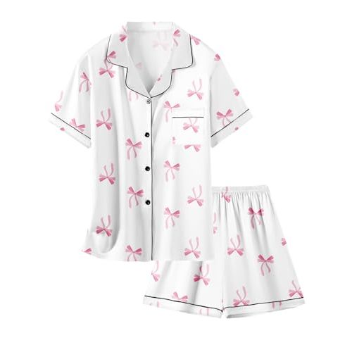 Schbbbta Girls Womens Pajamas, Satin Silky Pjs Set Kids 2Pcs Button-Down Nightwear Sleepwear Gift for Mommy and me