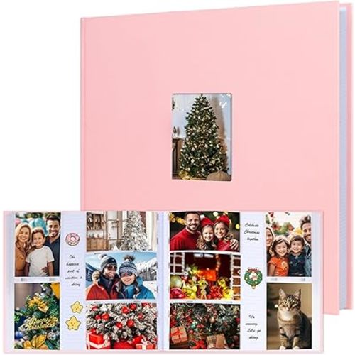 600 Pocket 4x6 Photo Album with Writing Space, Linen Cover, Pink
