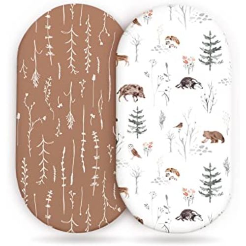 Stretch Ultra Soft Fitted Bassinet Sheets Set 2 Pack, Universal Fit for Bassinets Baby Cradle Moses Basket Oval Rectangle Mattress Safe and Snug, Stylish Pattren of Jungle Animals