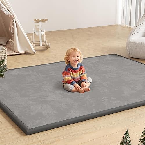 Floisdace Baby Play Mat for Floor, 1.3'' Thick Memory Foam Tummy Time Mat - Super Soft Coral Velvet Nursery Rug with Non-Slip Backing, Crawling Rug for Toddlers/Infants, Yoga & Tatami Use, 71''x 79''