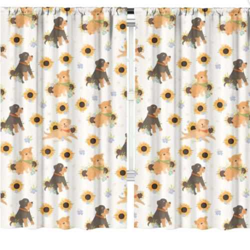 Blackout Kids Curtains,Dogs with Sunflowers Childrens Insulated Curtains Set Of 2,Bedroom Essentials,Toddler Room Decor 52x84in(132x213cm)
