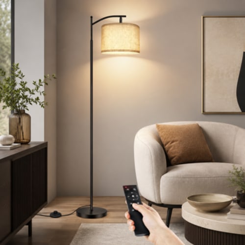 OUTON Floor Lamp for Living Room, Tall Standing Lamp with 4 Color Temperatures, Black Floor Lamp with Remote Control and 9W LED Bulb for Bedroom, Office