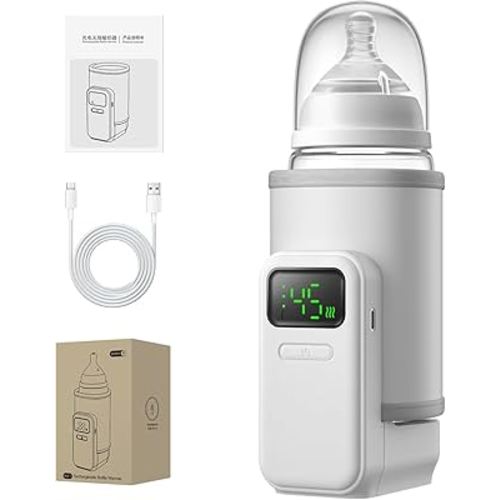 Portable Baby Bottle Warmer for Travel,Breastfeeding Essentials,Baby Bottle-Feeding Supplies Bottle Warmer On The Go,Breast Milk Warmer for Baby,Rechargeable 5000 mAh Battery,Digital Display