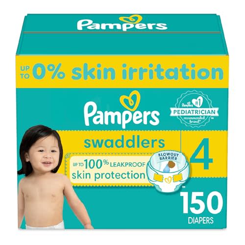 Pampers Swaddlers Diapers - Size 4, One Month Supply (150 Count), Ultra Soft Disposable Baby Diapers