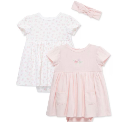 Little Me Baby Girls 2 Pack Bodysuit Dresses and Headband Set | Belk