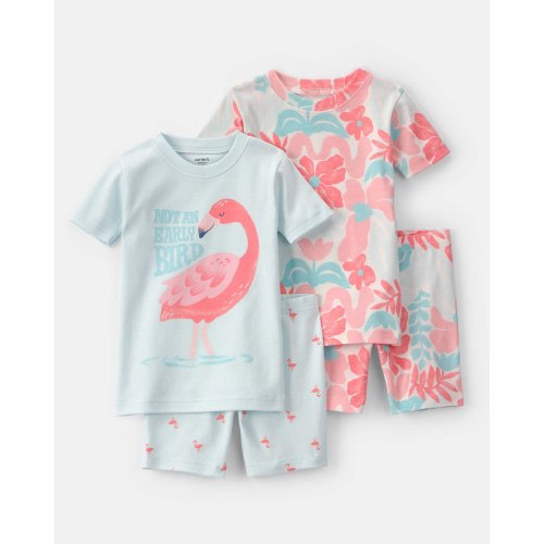 Baby Girl Flamingo 100% Cotton Short-Sleeve Snug Fit 4-Piece Pajama Set - Pink/Blue | Carter's
