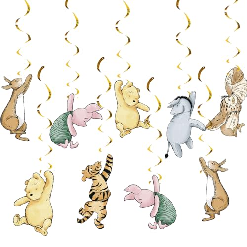 18Pcs Winnie Baby Shower Decorations Classic Pooh Hanging Decorations Swirls for Birthday Supplies Oh Baby Party Deocration