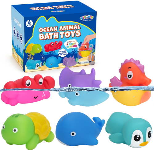 BenBen 6Pcs Color Changing Bath Toys for Toddler, No Hole Mold Free Ocean Animal Baby Bathtub Toys