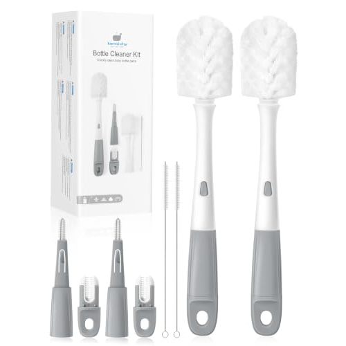 Termichy Baby Bottle Brush Set: 2 Pack Kit 360° Clean All Feeding Essential | Snap on Brush Easy to Assemble - 4-in-1 Set Efficient Remove Milk Residue for Nipples Straws Narrow Necks & Breast Pump Parts