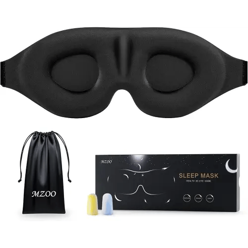 MZOO Luxury Sleep Eye Mask for Side Sleeper Men Women, Zero Eye Pressure 3D Sleeping Mask, Light Blocking Patented Design Night Blindfold, Soft Eye Shade Cover for Travel, Black