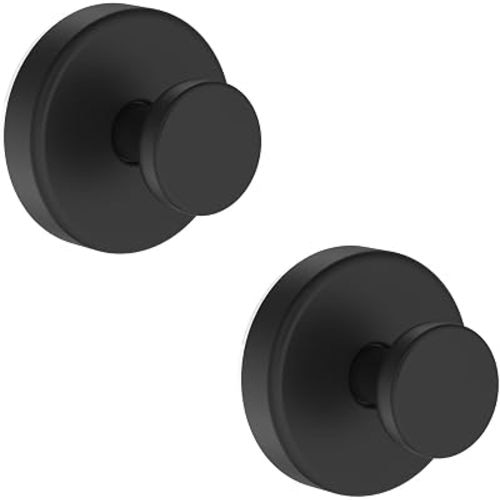 Vacuum Suction Cup Hooks for Shower, Shower Hooks for Inside Shower Glass Window, Mirror, No Drill Towel Hooks for Bathrooms, Bath Robe Coat Looafh Wreath Hook for Hanging - 2 Pack, Black