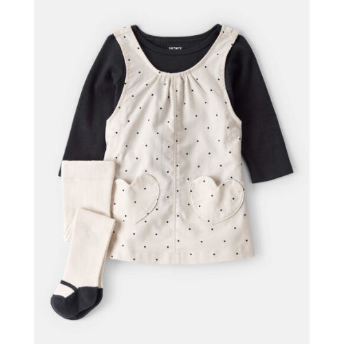 Baby Girl 3-Piece Heart Print Long-Sleeve Dress Set - Ivory/Black - Carter's | Carter's