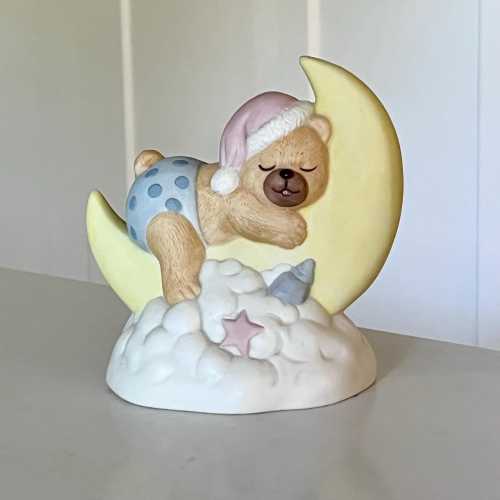 Vintage Lefton Porcelain Teddy Bear Night Light | Moon & Cloud Nursery Decor