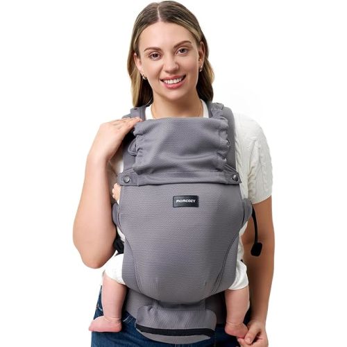 Momcozy Newborn Baby Carrier - Ergonomic, Cozy and Lightweight Carrier for 7-24lbs, Adjustable Neck Support with Sunshield, Breathable Airmesh Perfect for Summer Outing, Purplish Grey