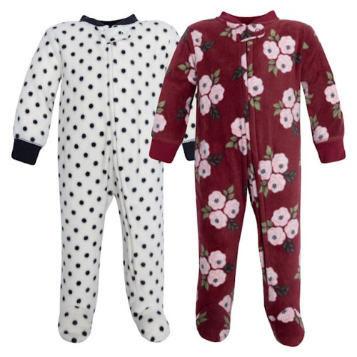 Hudson Baby Infant Girls Fleece Sleep and Play, Burgundy Floral, Preemie