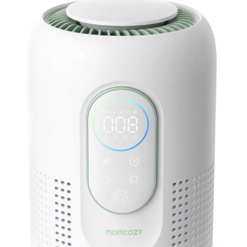 Momcozy Nursery Air Purifier, 4-Filter System with H13 HEPA & Carbon, Real-Time PM2.5 Air Quality Monitor & Display with 3-Color Status, Baby Air Purifier with 21 dB Sleep Mode, Dimmable Night Light