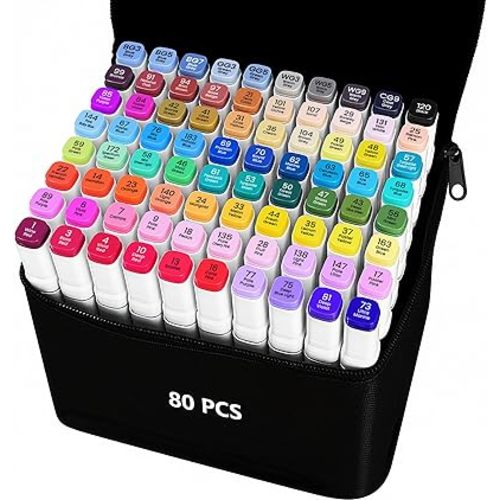 VIBEX 80 Colors Alcohol Markers with Base Dual Tip Drawing Markers for Adult and Kids Comics Coloring Sketching Illustration - Refillable (80 White)