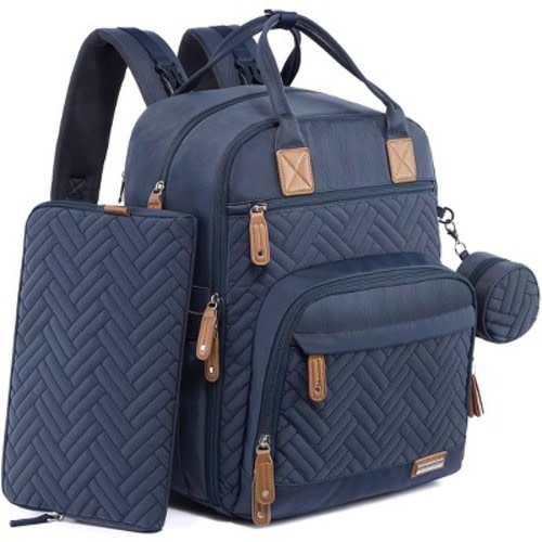 Iniuniu Large Diaper Backpack, Unisex 4-in-1, Baby Bag with Pouch, Changing Pad, Pacifier Case & Straps - Navy Blue