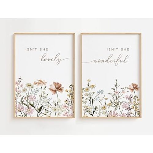 Girl Nursery Wall Art, Flower Nursery Prints, Botanical Wall Decor, Isn't She Lovely Isn't She Wonderful 710 (10x10 Inches)